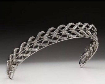 Victorian Rose Cut Diamond Tiara, Sterling Silver Wedding Crown, 14.12ct