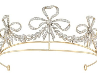 Victoriaanse roosgeslepen diamanten pareltiara, sterlingzilveren huwelijkskroon