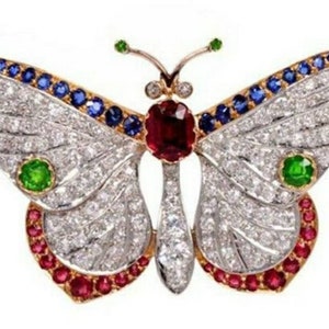 Rose Cut Diamond Butterfly 2.25ct Diamond,Multi Color Gemstones , Silver Purity 92.5 ,Handmade Brooch/ Pendant