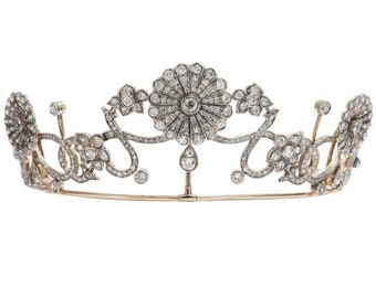 Rose Cut Diamant Tiara, Sterling Silber Hochzeit Hochzeitskrone
