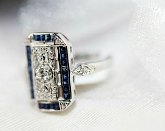 Handmade Sterling Silver Ring, Blue Sapphire, American Diamond (2.51ct)