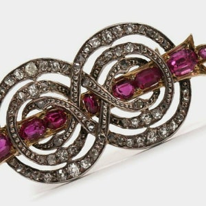 Antique Victorian Rose cut Diamond And Ruby Silver Brooch , 2.78ct Diamond,  Silver Purity 92.5 ,Handmade Brooch