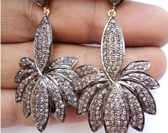 Victorian Rose Cut Diamond Earrings, Sterling Silver, Handmade