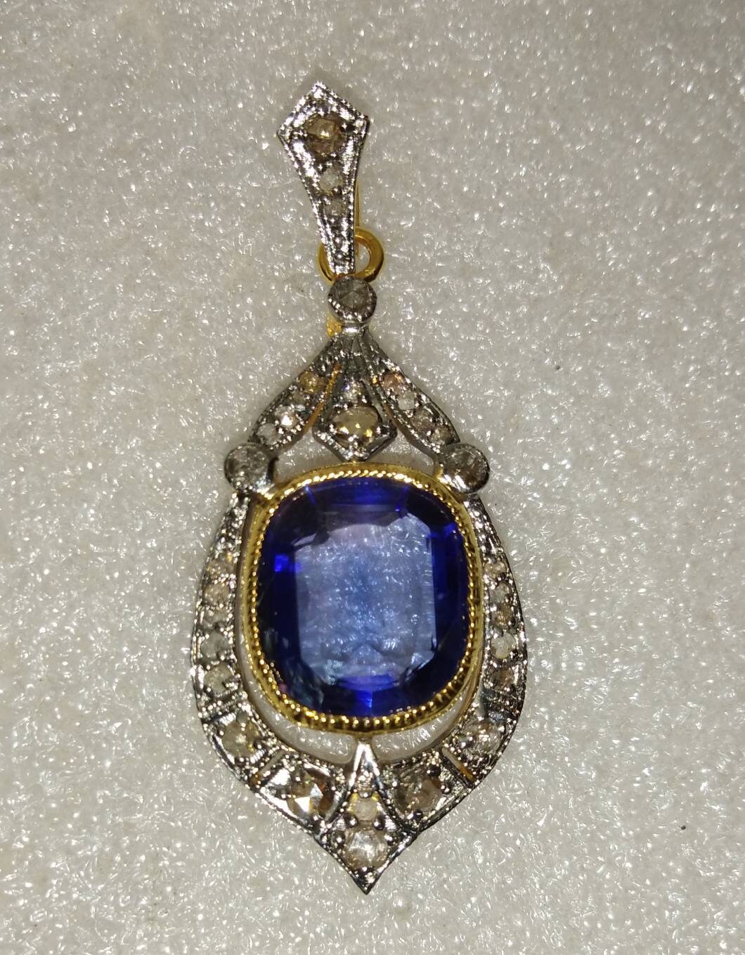 Victorian Rose Cut Diamond Blue Sapphire Pendant 2.10ct | Etsy