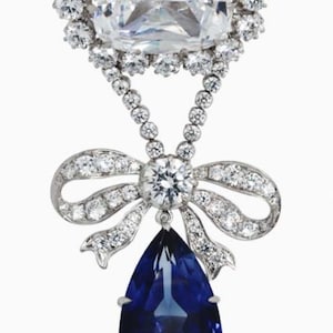 Antique Victorian CZ zircon And Blue Sapphire  Silver Brooch ,Bow  CZ Brooch  Silver Purity 92.5 ,Handmade  Brooch