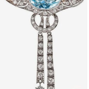 Victorian look  American Diamond And Aquamarine Silver Brooch, Silver Purity 92.5,Handmade Brooch /Stylish Zircon Silver brooch