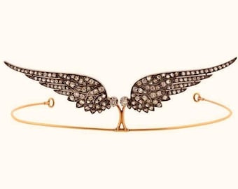 Victorian Rose Cut WingsTiaras, 4.520ct Diamond Silver Purity 92.5 ,Handmade Wedding  Tiaras/Crown