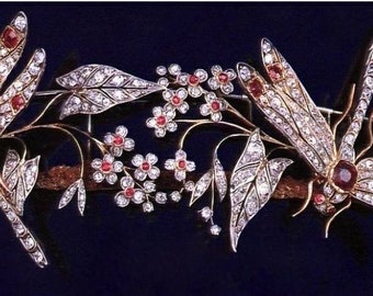 Victorian Rosecut Diamond Dragonfly Tiaras, 17.520ct Diamond Silver Purity 92.5 ,Handmade Tiaras/Crown