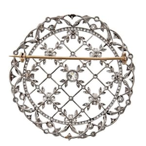 Antique Victorian Rose Cut Diamond Circle Brooch , Silver Purity 92.5 ,Handmade Brooch
