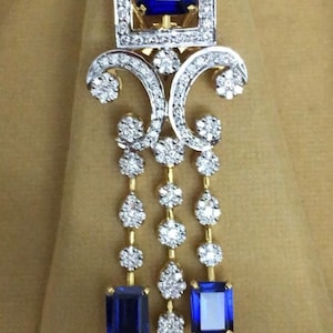 Victorian American Diamond And Blue Sapphire  Silver Brooch, Silver Purity 92.5,Handmade Brooch /Stylish Zircon Silver brooch