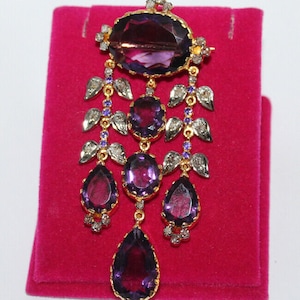 Handmade Brooch pin, 1.40ct Rosecut Diamond AMETHYST ANTIQUE Victorian Look 925 Silver Brooch Pin