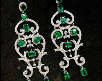 Beautiful Emerald And American diamonds Earrings,Silver Purity 92.5 ,Handmade Zircon Earring Wedding earrings