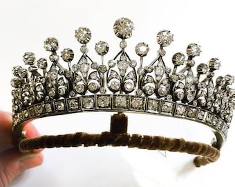 Victorian Rose Cut Diamond Tiaras, 10.12ct Diamond,  silver purity 92.5 ,Handmade Tiaras/Crown / Wedding Tiaras/Crown