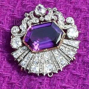 American Diamond(Zircon) And Amethyst Silver Brooch ,  Silver Purity 92.5 ,Handmade Brooch