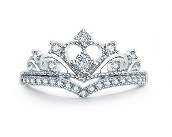 American Diamond Princess Crown Ring, Sterling Silver Promise Ring