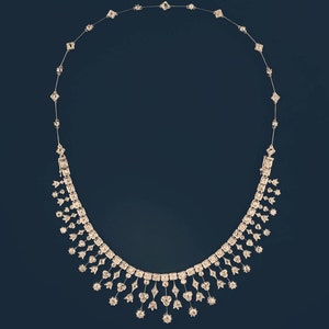 Victorian Rose Cut Diamond Necklace, 12.30ct Diamond, Silver Purity 92.5% ,Handmade Necklace