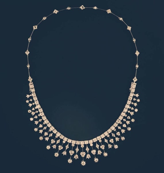 Victorian Rose Cut Diamond Necklace, 12.30ct Diamond, Silver