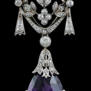 American Diamond(Zircon) And Amethyst Silver Brooch ,  Silver Purity 92.5 ,Handmade Brooch