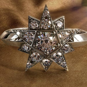 Victorian Style Star Ring With American Diamond, Silver Purity 92.5 ,Handmade Ring