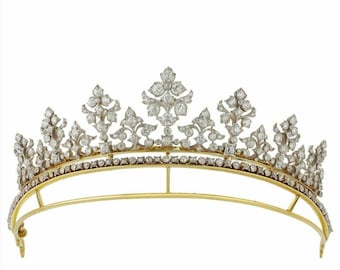 Handgemaakte sterlingzilveren Victoriaanse tiara, zirkoon diamanten huwelijkskroon