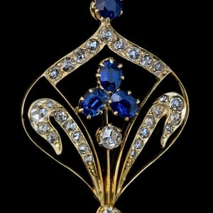 Victorian Rose Cut Diamond Blue Sapphire Pendant , 2.10ct Diamond,  Silver Purity 92.5 Handmade  sapphire Pendant