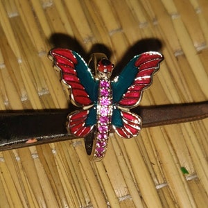 Viktorianischer Stil Schmetterling Ring mit Rubin und Emaille, Silber Reinheit 92,5, Handgemachter Ring