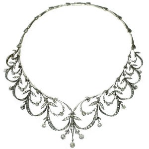 Victorian Rose Cut Diamond Necklace, 10.78ct Diamond, Silver Purity 92. ...