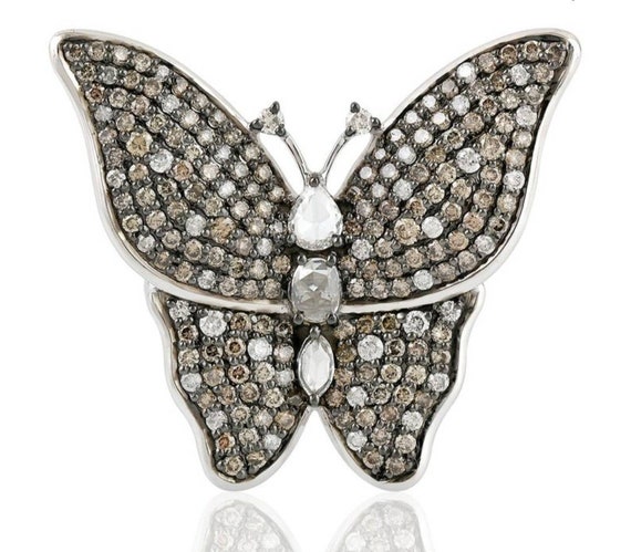Victorian Style Butterfly Ring With Rosecut Diamond, Silver Purity - Main Image
