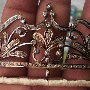 Tiaras de diamantes de talla rosa victoriana, 8,12 ct de diamantes, pureza de plata 92,5, tiaras/coronas hechas a mano