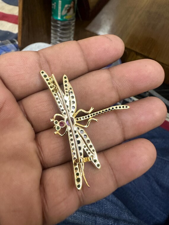 Spilla vintage Dragon Fly, anni '80, placcata in oro e diamanti, nuova, vecchio stock - Italia Spilla vintage Dragon Fly, anni '80, placcata in oro e diamanti, nuova, vecchio stock - Italia