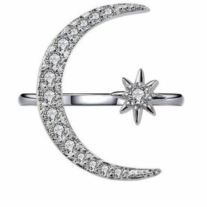 Rose Cut Diamond Star Moon Ring, 0.72ct Diamond,  Silver Purity 92.5 ,Handmade Ring