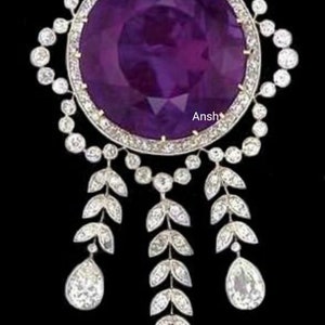 American Diamond(Zircon) And Amethyst Silver Brooch ,  Silver Purity 92.5 ,Handmade Brooch