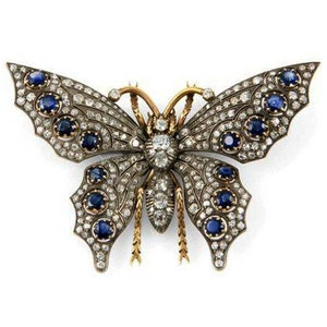 Victorian Rose Cut Diamond Butterfly 3.35ct Diamond, Blue Sapphire , Silver Purity 92.5 ,Handmade Butterfly Brooch