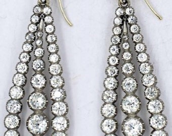 Victoriaanse stijl rose gesneden diamanten oorbellen, 4.68ct. Diamant, Zilveren Zuiverheid 92.5, Handgemaakte Oorbellen