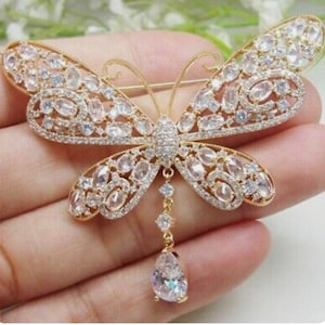 American Diamond Butterfly 3.75ct Diamond , Silver Purity 92.5 ,Handmade Brooch /Zircon butterfly
