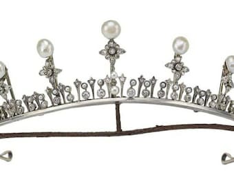 Victorian Rose Cut Diamond And Pearl Tiaras, 6.12ct Diamond,  Silver Purity 92.5 ,Handmade Tiaras/Crown Wedding Tiara crown