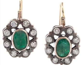 Victorian Rose Cut Diamond, Emerald Earring, 0.85ct. Diamond,Silver Purity 92.5 ,Handmade Earring