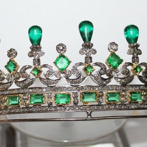 Victorian Rose Cut Diamond and Emerald Tiaras, 10.75ct Diamond,  Silver Purity 92.5 ,Handmade Tiaras/Crown Wedding Tiara crown