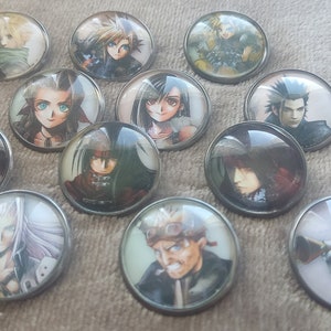 Paquete Final Fantasy 7 (Cloud, Sephiroth, Zack, Tifa, Aerith, Vincent, Cait Sid, Red XIII, Nanaki...) - Insignia cabujón de 25 mm de diámetro
