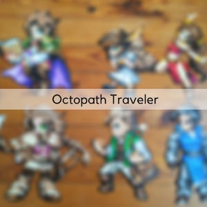 Wanddecoratie - Bundel Octopaatreiziger Therion Ha'anit Tressa Ophilia Cyrus Primrose Alfyn Olberic | sprites van videogames | pixelkunst