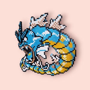 Décoration murale - Gyarados leviator | Sprite provenant du jeu vidéo Pokemon | personnages sujet en perles à repasser ou pixel art