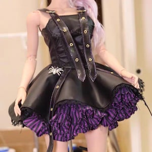 Gothic BJD Doll Dress, Black Leather Outfit, 1/3, 1/4, 1/6 Scale