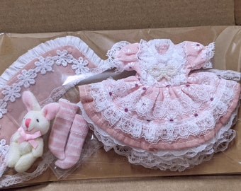 Kawaii Pink Doll Dress with Socks and Headdress, BJD Clothes