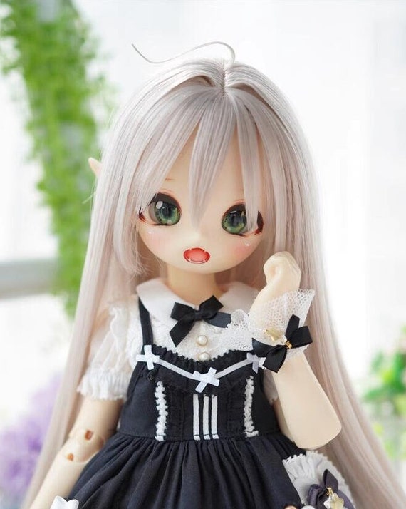 1/4 1/3 BJD Wig 8-9'' 7-8'' Silver Black Hair Wig for Bjd Doll Or Art Dolls,Long Doll Hair Synthetic Wig,Kawaii Anime Wig