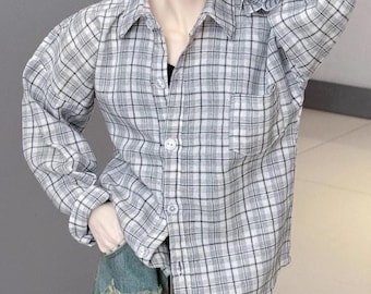 Maglietta a quadri per bambole, maniche lunghe, abbigliamento BJD (1/4, 1/3, 75 cm)