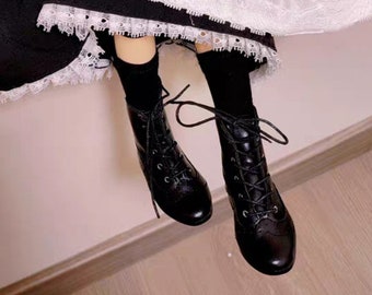 Black Doll Shoes 1/3 BJD Shoes for Boy Doll,Miniature PU Leather Doll Boots for Dolls Accessories(Inner Size 8*3.2cm )