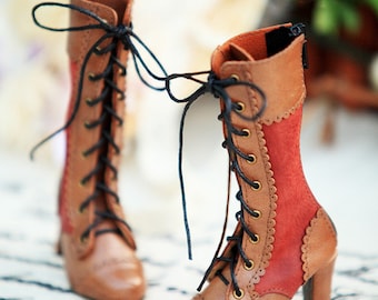 Miniature Leather Shoes,1/3 Bjd Shoes,High Heel Doll Boots for Bjd Girl Doll