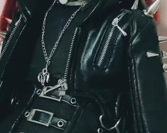 Punk BJD Doll Outfit: Leather Jacket, Vest, and Pants for 68-75cm Dolls