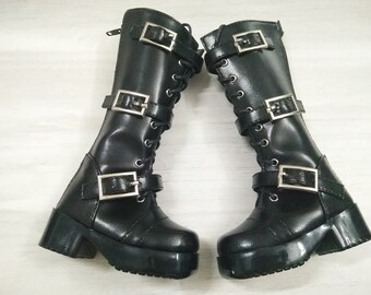 Paar PU-Leder Schnalle Stiefel Schuhe für 12 Zoll Blythe Puppe schwarz 