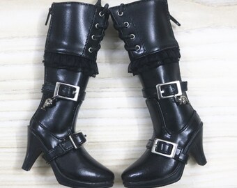 1/3 BJD Shoes,Punk Style High Heel Shoes BJD Boots for Girl Doll,Black Doll Shoes for 1/3 bjd girl Doll (Inner Size 7cm)